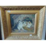A gilt framed oil on board, kittens,