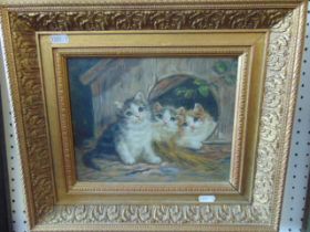 A gilt framed oil on board, kittens,