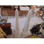 A pair of White marble Obelisks