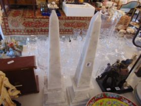 A pair of White marble Obelisks