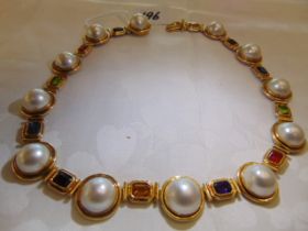 18ct Gold, Pearl and gem set necklace,