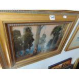 A gilt framed oil on board, Woodland scene,