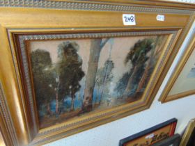 A gilt framed oil on board, Woodland scene,