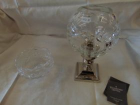 A Waterford Hurricane lamp and a small bowl