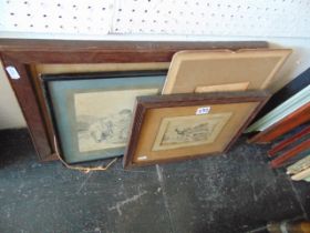Four early etchings, one unframed, dated 1860, signed, figures,