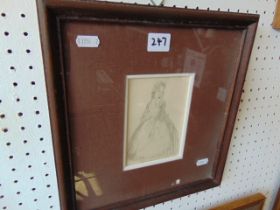 A small framed and glazed pencil sketch of a lady