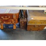 A qty of cases and a tin trunk
