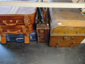 A qty of cases and a tin trunk