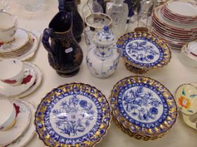A qty of gilt blue and white china, inc.