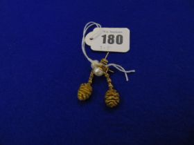 18ct Gold Pine cone Diamond and Pearl earrings