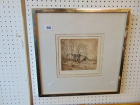 A framed and glazed etching,