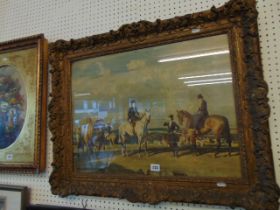 A gilt framed print, Hunting scene,