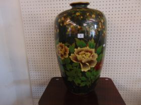 A large Green floral decorative Cloisonne style vase,