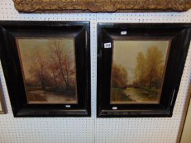 A pair of framed oils on board