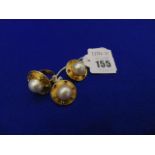 An 18ct Gold multi stone and Pearl earrings and ring set, ring size O 1/2,