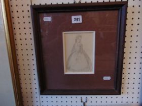 A small framed and glazed pencil sketch of a lady