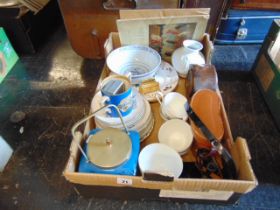 A qty of misc. odds inc. mantle clock, lighter, tea caddy and other misc.