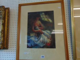 A framed and glazed oil painting of a semi nude