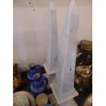A pair of White marble Obelisks