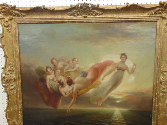 A gilt framed oil on canvas, Nymphs on wind and sea, 50cm X 61cm, attributed to W.E. - Image 3 of 11