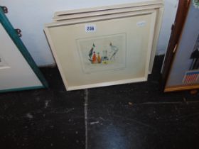 A set of three framed and glazed prints,