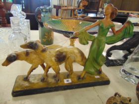 An Artdeco figure lady and Borzi hounds