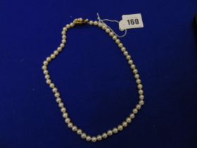 A Pearl necklace with 14ct Gold clasp