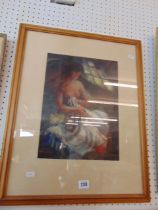 A framed and glazed oil painting of a semi nude