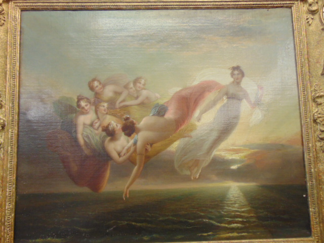 A gilt framed oil on canvas, Nymphs on wind and sea, 50cm X 61cm, attributed to W.E. - Image 2 of 11