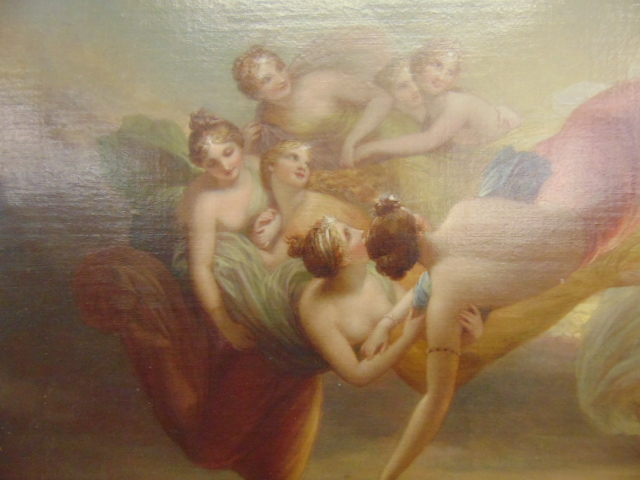 A gilt framed oil on canvas, Nymphs on wind and sea, 50cm X 61cm, attributed to W.E. - Image 7 of 11