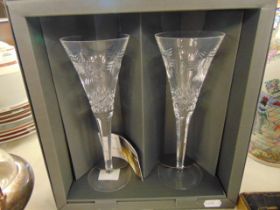 A boxed set of Waterford crystal millennium glasses