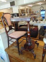 A side table and a decorative chair