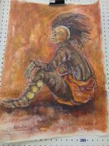 An oil/ mix media on paper, Makishi dancer- Nalindele, portrait, signed by Gabriel Ellison,