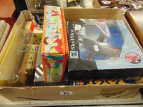 A box of assorted toy cars