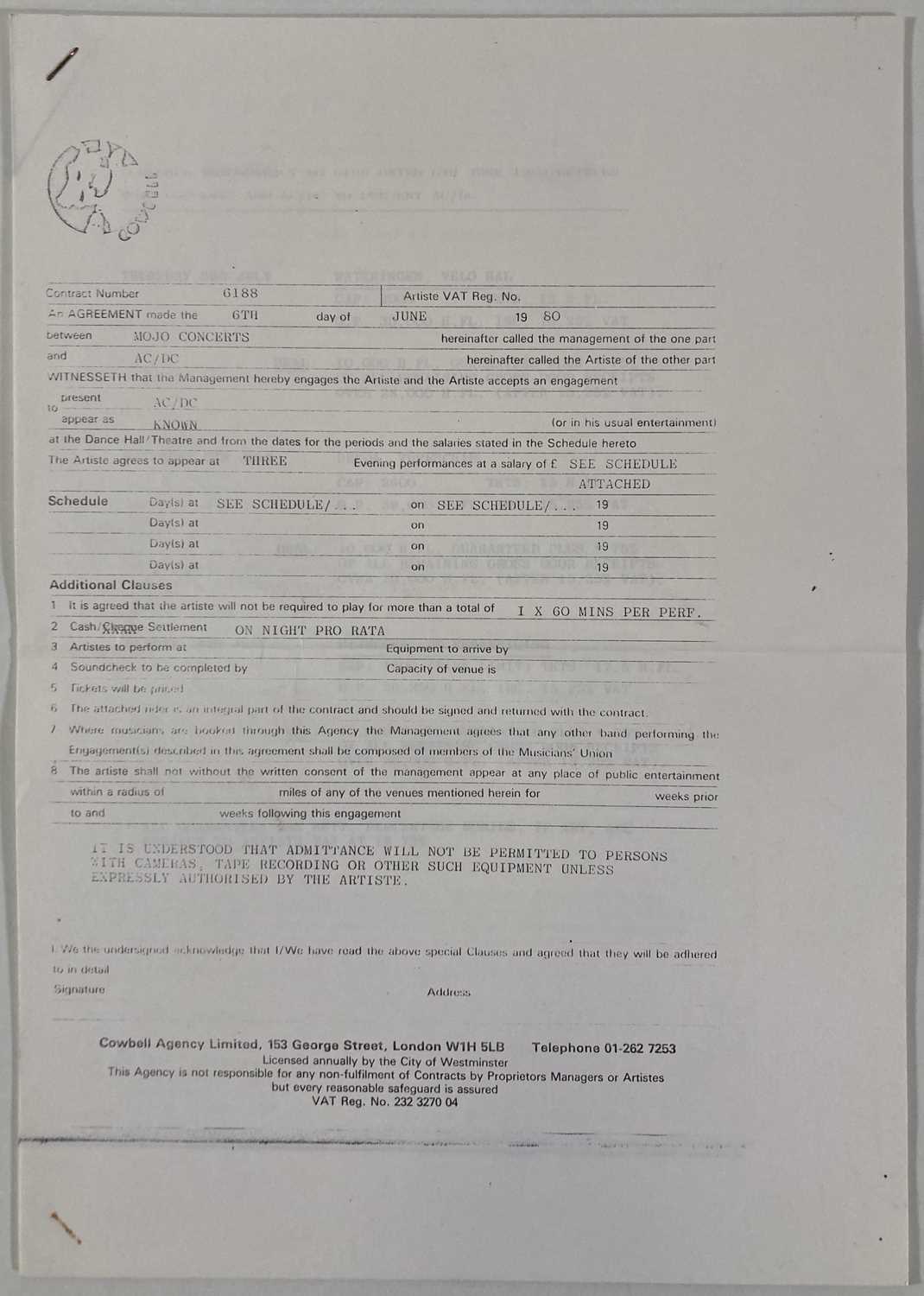 AC/DC - 1980 CONCERT EPHEMERA INC POSTER / CONTRACTS. - Image 6 of 15