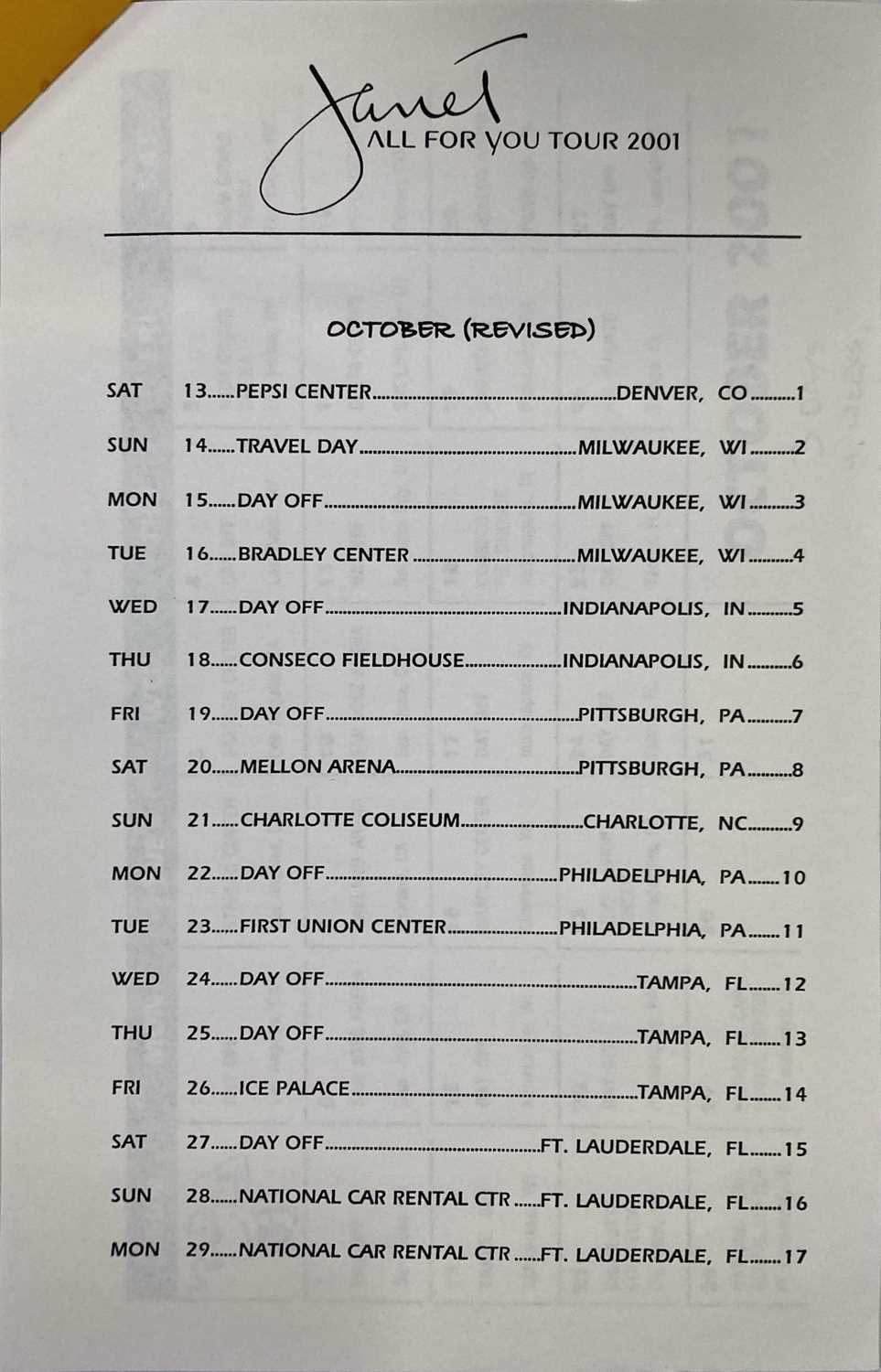 JANET JACKSON - TOUR ITINERARIES AND EPHEMERA, - Image 4 of 12