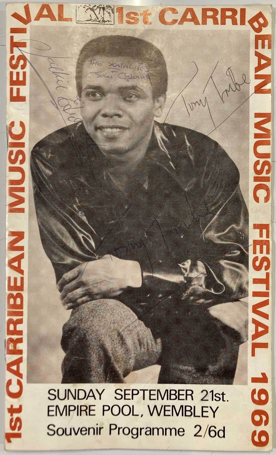 1969 1ST CARIBBEAN MUSIC FESTIVAL PROGRAMME - SIGNED BY JACKIE EDWARDS / MAX ROMEO AND MORE.