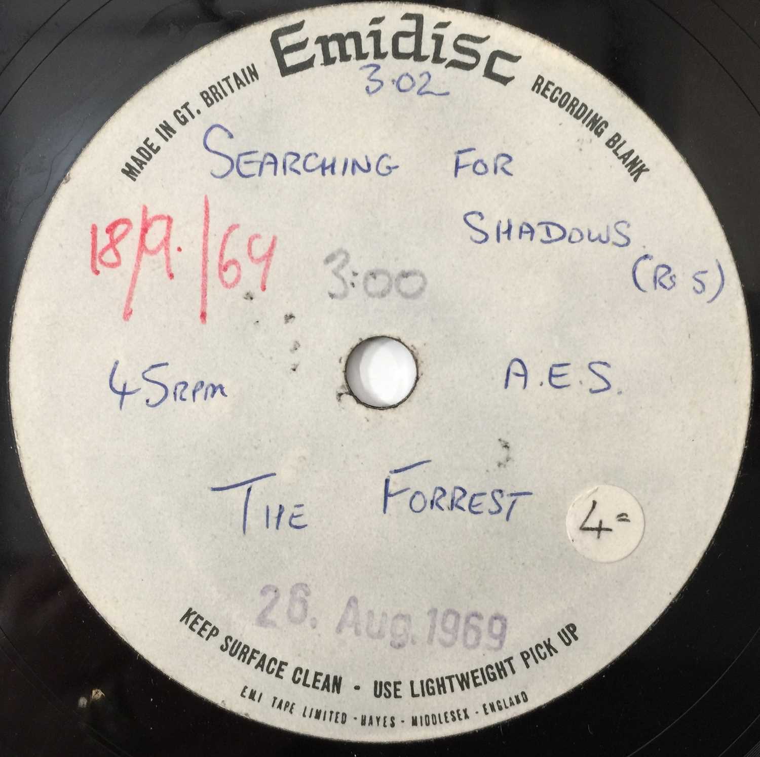 THE FOREST - SEARCHING FOR SHADOWS 7" (S/ SIDED ACETATE) - Image 2 of 2