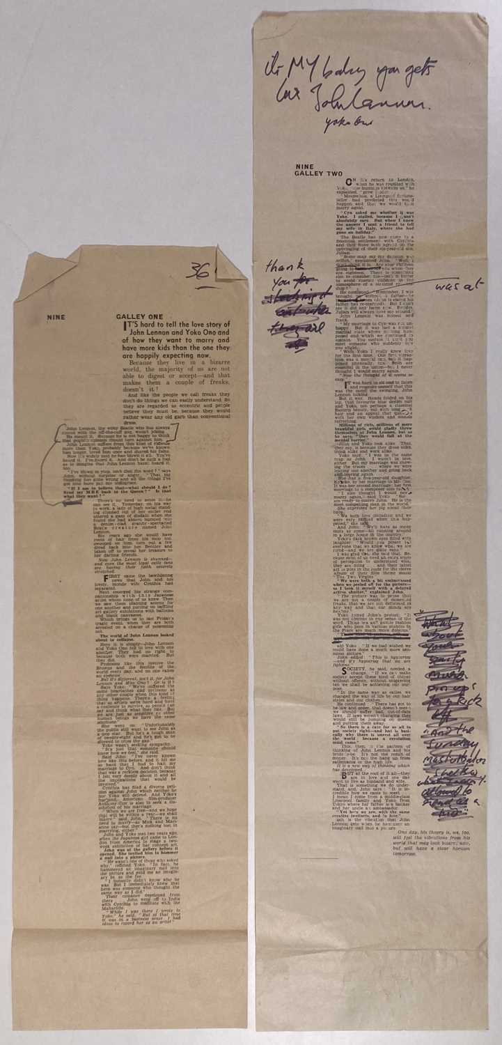 THE BEATLES - AN INTERVIEW PROOF ANNOTATED AND SIGNED BY JOHN LENNON.