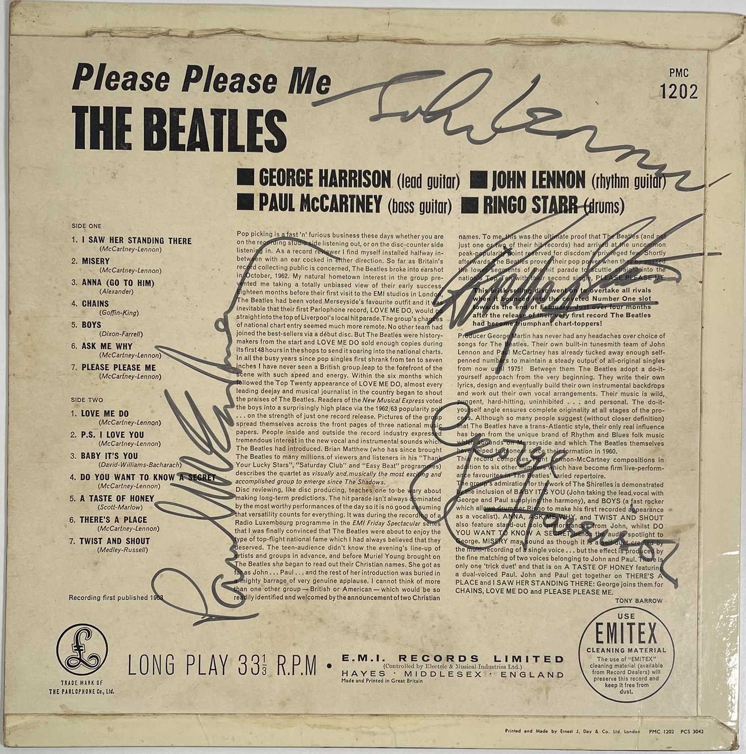 THE BEATLES - A FULLY SIGNED COPY OF PLEASE PLEASE ME.