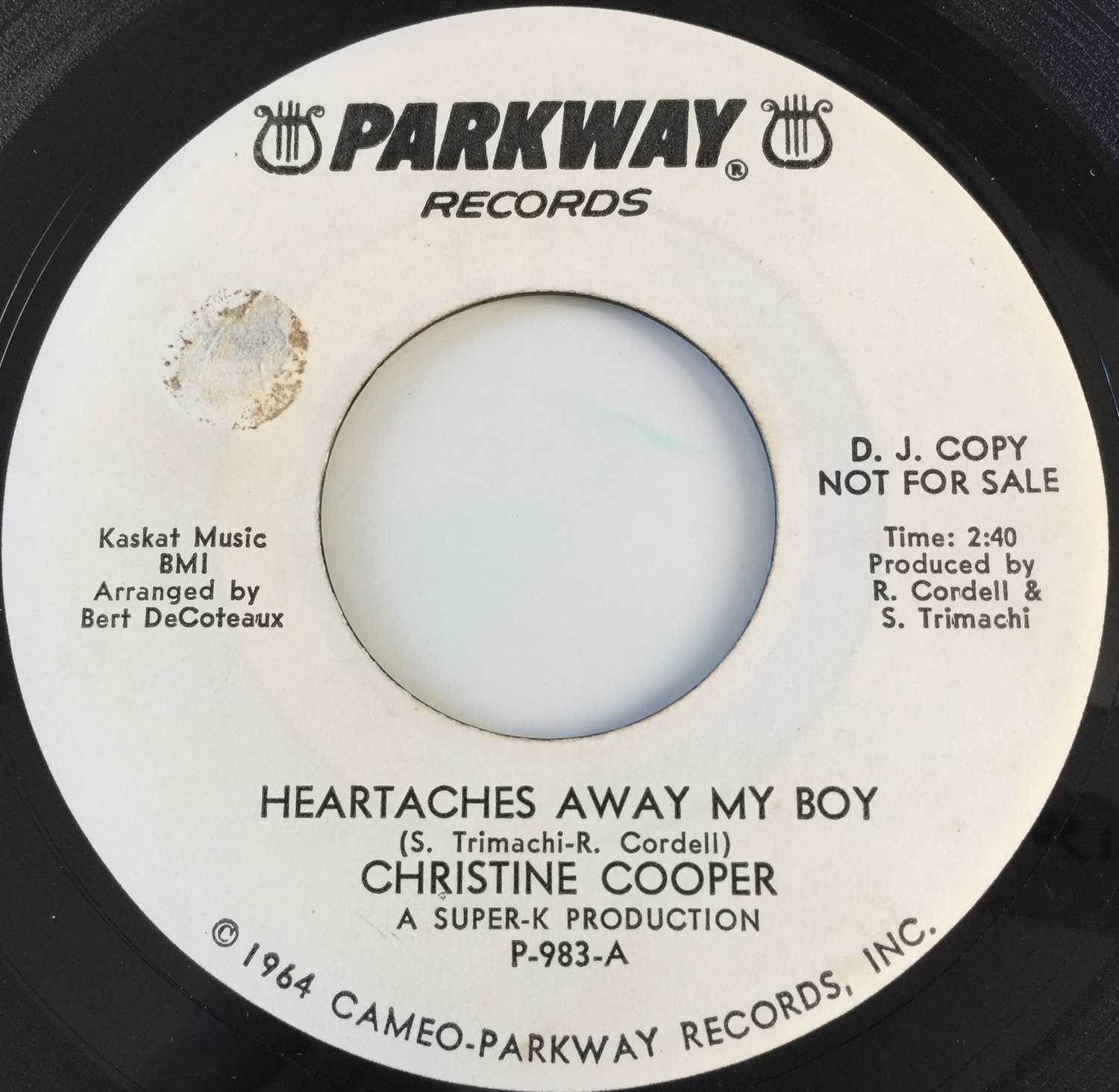 CHRISTINE COOPER - HEARTACHES AWAY MY BOY 7" (US PROMO - PARKWAY P-983) - Image 2 of 3