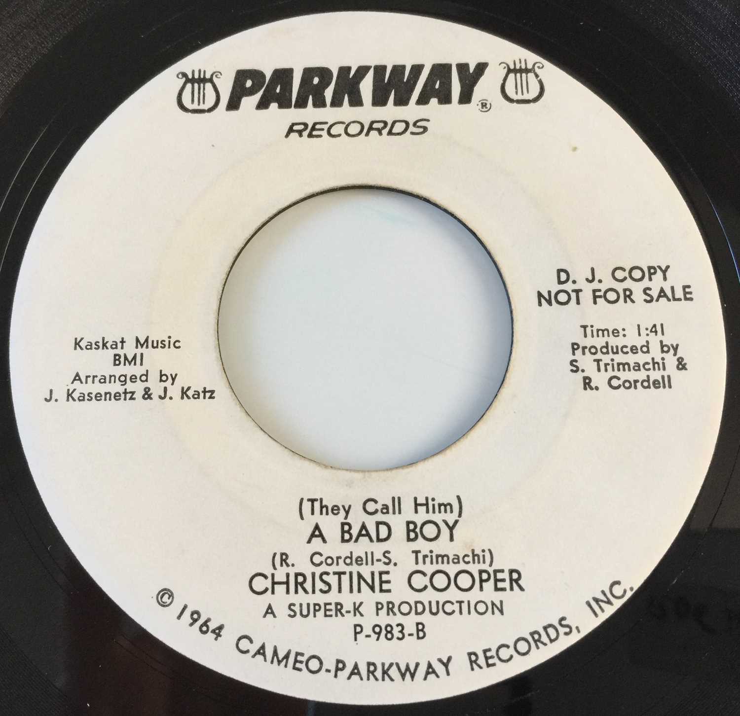 CHRISTINE COOPER - HEARTACHES AWAY MY BOY 7" (US PROMO - PARKWAY P-983) - Image 3 of 3