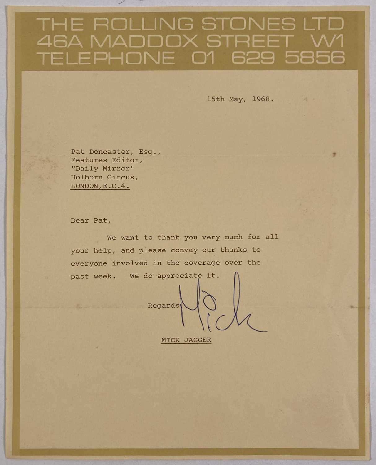 THE ROLLING STONES - MICK JAGGER SIGNED LETTER. - Image 2 of 9