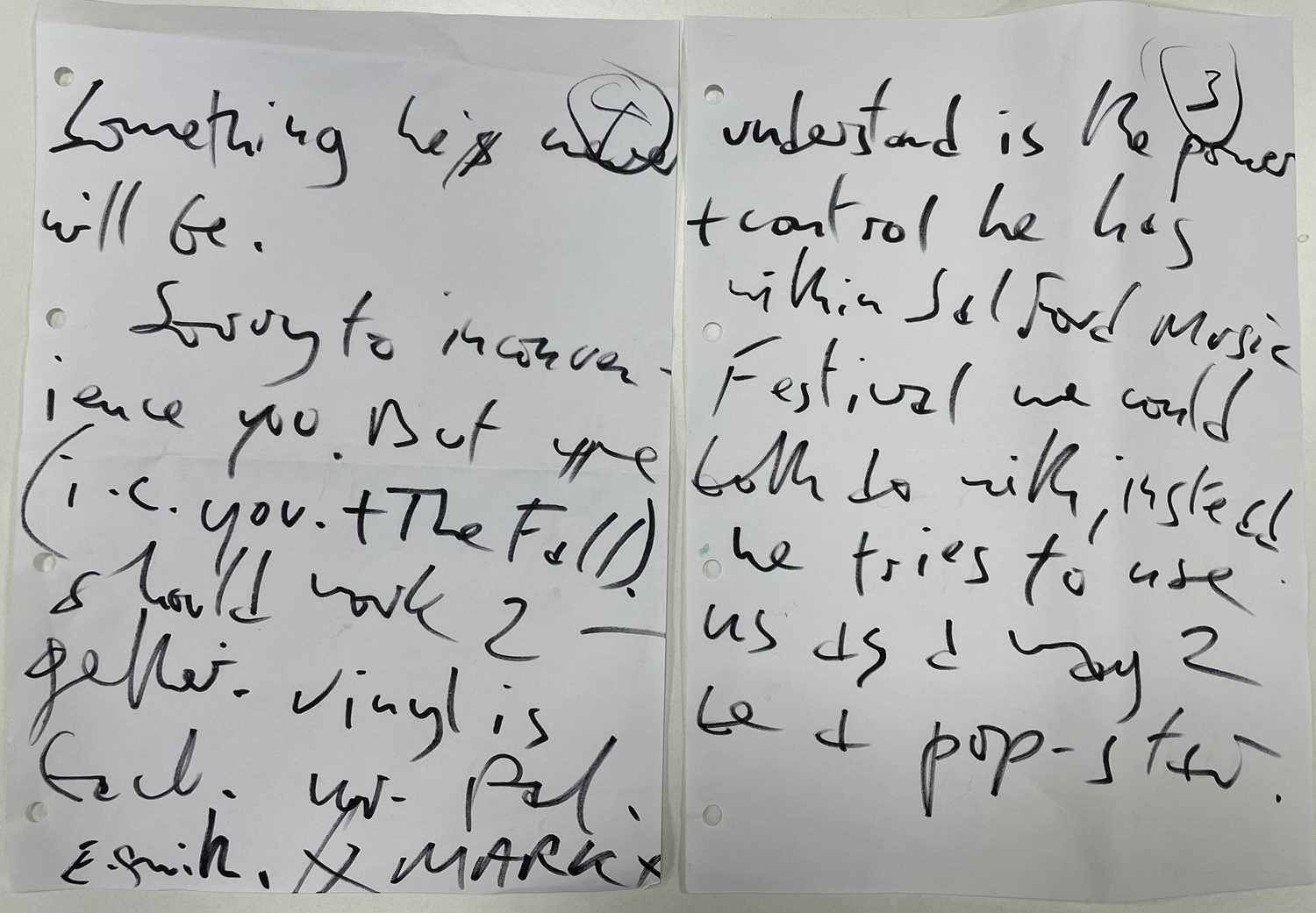 MARK E SMITH / THE FALL - CORRESPONDENCE FROM MARK INC SIGNED LETTERS. - Image 3 of 4