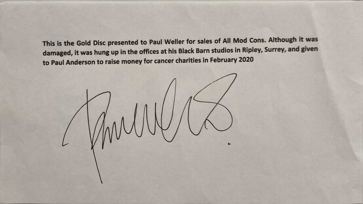 THE JAM - PAUL WELLER'S OFFICIAL BPI GOLD DISC AWARD FOR ALL MOD CONS. - Image 4 of 4