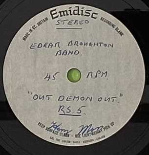 EDGAR BROUGHTON BAND - OUT DEMON OUT & KEEP THEM FREAKS A ROLLING - ORIGINAL UK 7" EMIDISC ACETATE R - Image 2 of 3