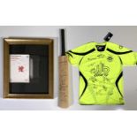 SPORTING MEMORABILIA - SIGNED LANCASHIRE CRICKET BAT / WIGAN SHIRT / OLYMPICS PROGRAMME.