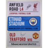 FOOTBALL MEMORABILIA - SIGNED STADIUM SIGNS - CITY/LIVERPOOL/UNITED.