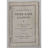 BOXING HISTORY - A RECORD CARD FOR PETER KANE, WORLD FLYWEIGHT CHAMP.