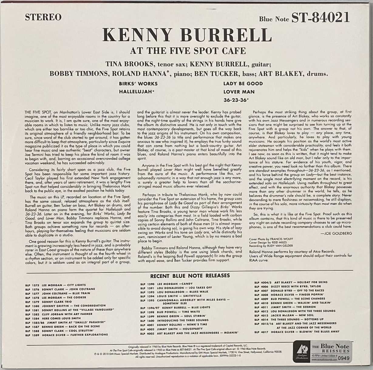 KENNY BURRELL WITH ART BLAKEY - ON VIEW AT THE FIVE SPOT CAFE LP (2010 LTD EDITION PRESSING - 509996 - Image 3 of 8